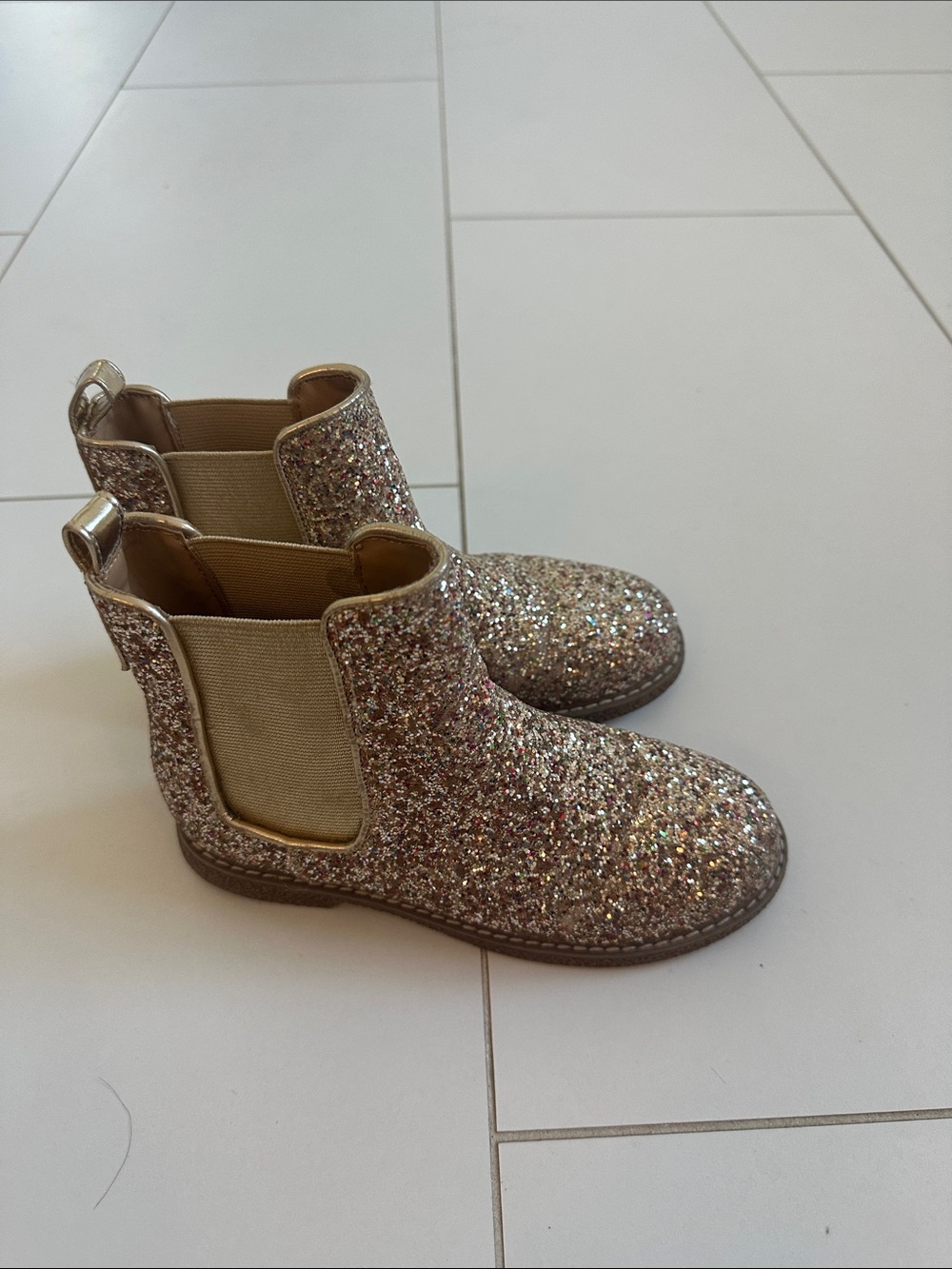 J crew Kids Glitter Chelsea Boots - Gold Sparkle girls 13